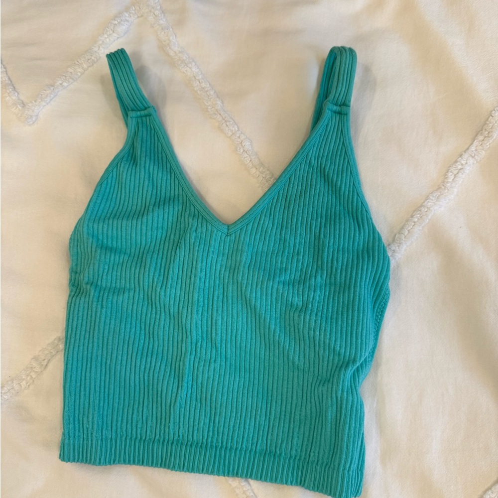 Dry Goods Turquoise Ribbed V-Neck Tank Top - Picture 1 of 1